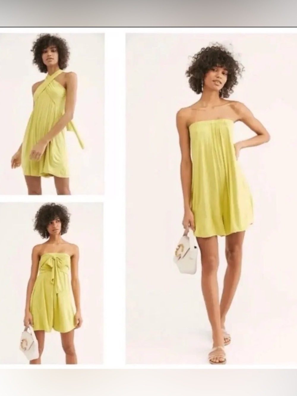 Free People Beach Redondo Multi Way Romper in Yellow/Green Women’s XS